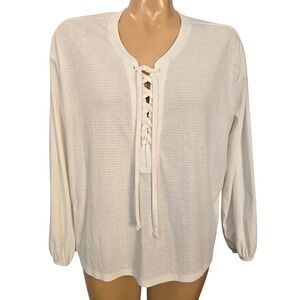 Torrid Waffle Knit‎ Lace-Up Long Sleeve Elastic Top, Cream Plus Size 00 Blouse